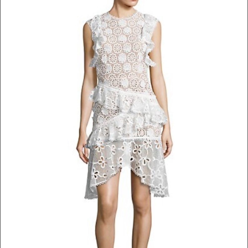 ALEXIS Arleigh sleeveless lace ruffle white dress